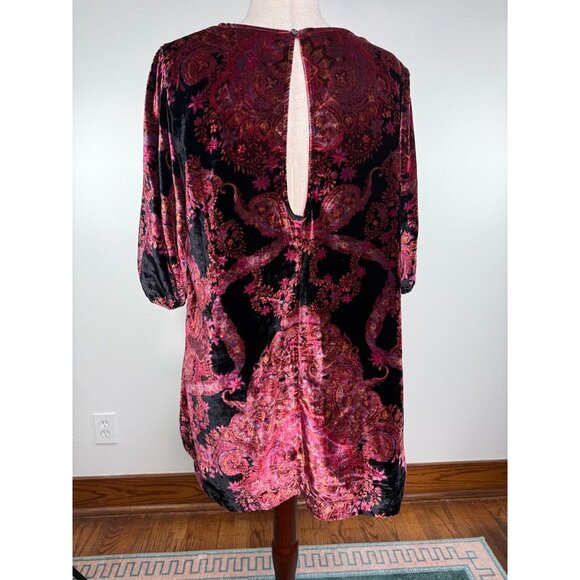 Free People Velvet Paisley Tunic Dress L Pink & Black - Picture 3 of 7